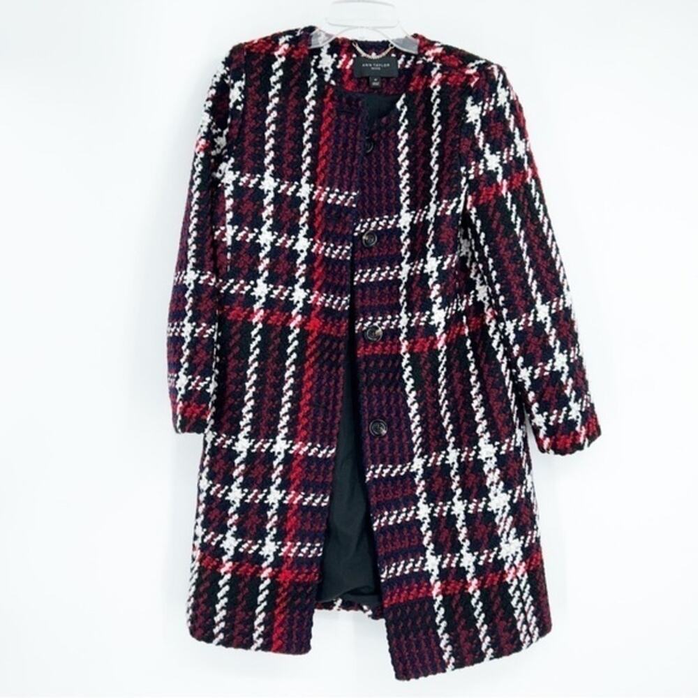 Ann‎ Taylor Wool Blend Red & Black Tweed Overcoat Business Casual Size MP